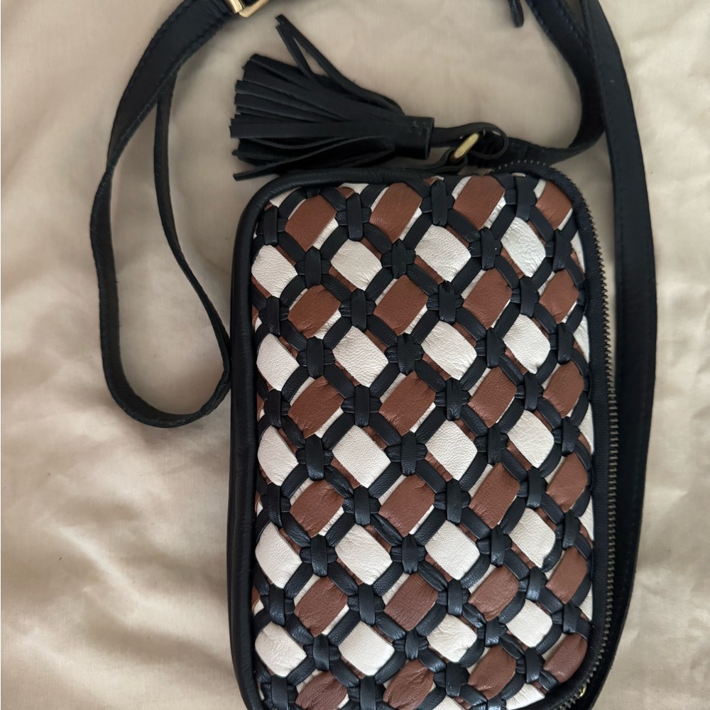 Chic Black and Brown Geometric Crossbody Bag